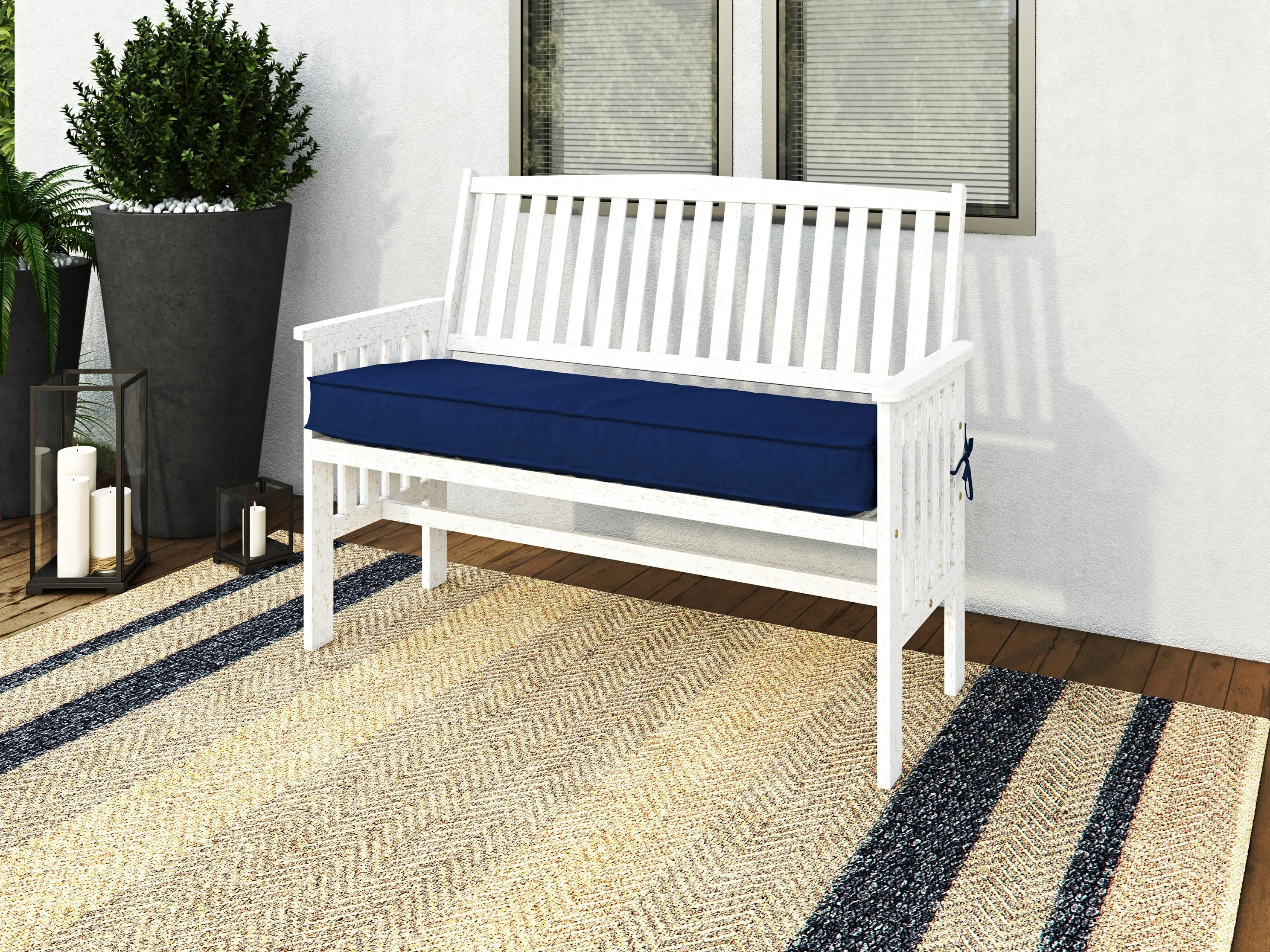 Washed White Wood Bench with Back